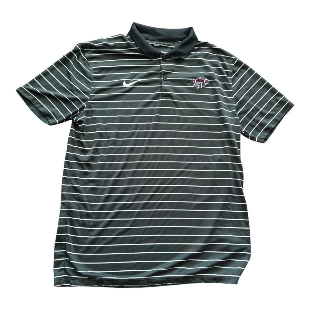 Nike Mens Dri-FIT Striped‎ Polo Shirt Green White STP Logo Size Medium